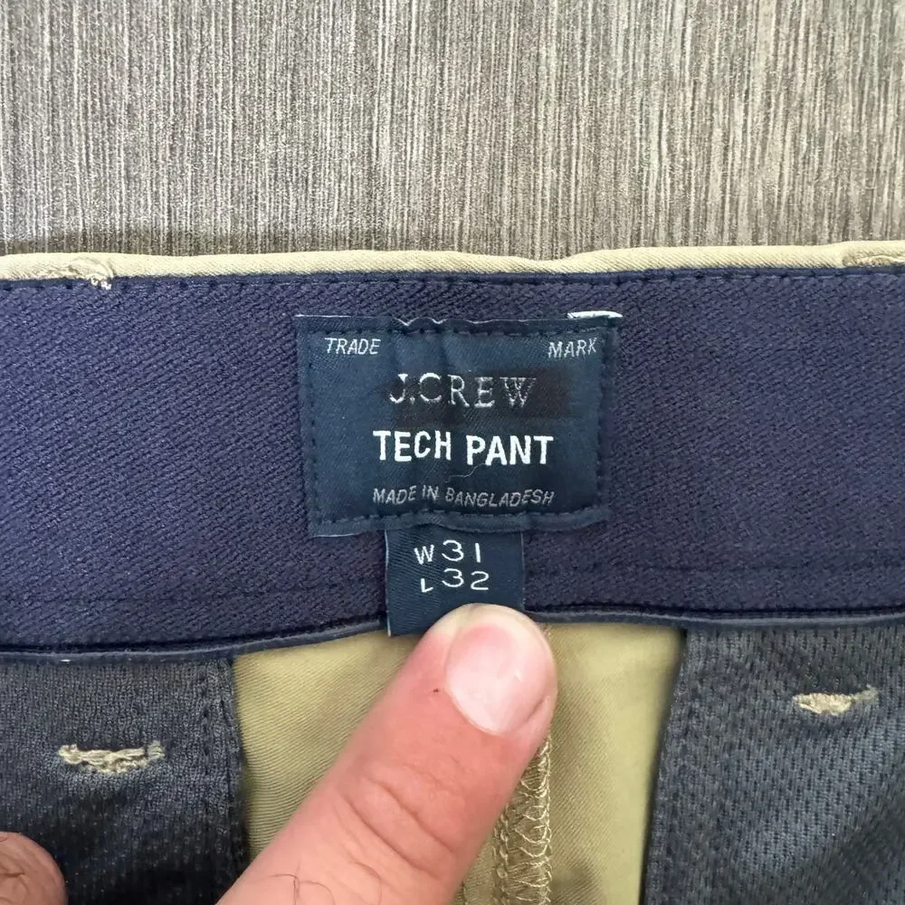 J.Crew 484 Slim-Fit Tech Pants Mens 31x32 Tan Stretch Chino Straight Leg Zip Fly
